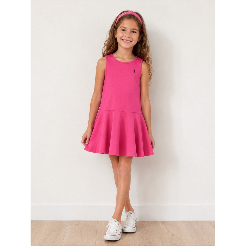 Polo Ralph Lauren Dress Pink Cotton Blend Drop Waist Size 6 Girls Preppy